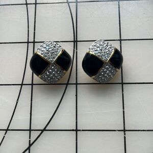 Swarovski crystal pave’ and black enamel clip on earrings